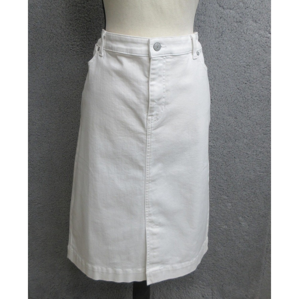 Talbots Denim Pencil Midi Skirt Women 16 White Cotton Stretch Classic Minimalist